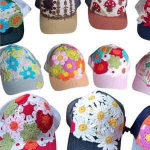 Crochet Floral Patch Trucker Hat - Multicolor
